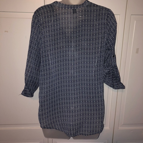 Quarter Button Blue Chiffon Sheer Blouse Pattern - Picture 9 of 11